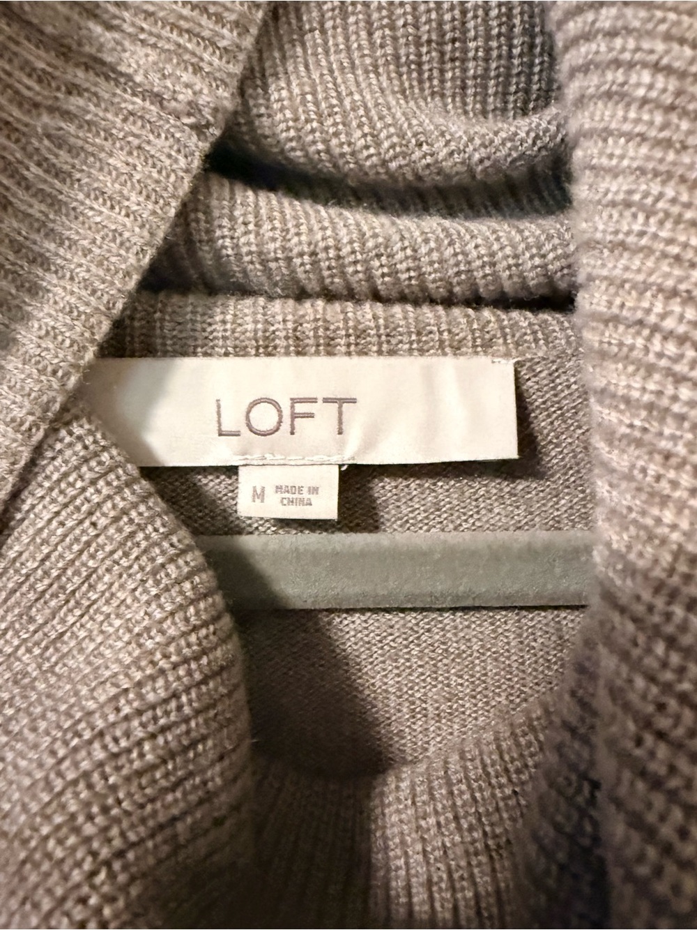 LOFT Taupe Ribbed Turtleneck Sweater